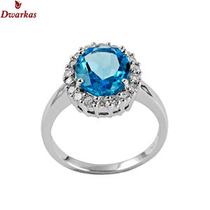 Bague halo en argent sterling 925 avec topaze bleue de Londres et pierres précieuses multiples, bijoux fins de luxe pour femme, cadeau de mariage, de fiançailles ou de fête - Product Image 1