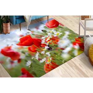 Alfombra con Estampado de Flores de Amapola, Alfombra de Chenilla con Vibrantes Amapolas Rojas - Product Image 4