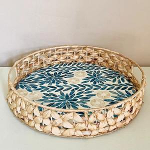 Ensemble de plateaux de service tressés à la main en jacinthe d'eau naturelle pour comptoir, étagère, organisateurs de table - Product Image 5