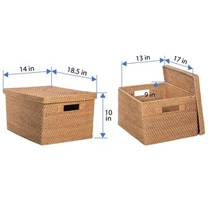 Cesta rectangular de ratán beige, cesta de almacenamiento hecha a mano, venta al por mayor, ecológica, hecha en Vietnam - Product Image 2