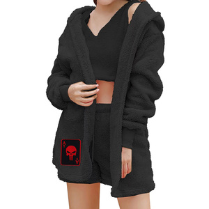 Conjunto de 2 piezas de chándal de algodón de invierno personalizado, conjunto de pantalones cortos con capucha, jerséis de manga larga de algodón, traje informal cálido para mujer para niñas - Product Image 4