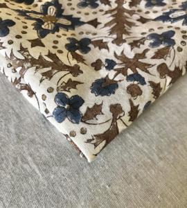 Tela de Algodón Estampada a Mano con Diseño Floral Geométrico Completo |   Textil Étnico Indio Azul Marrón - Product Image 4