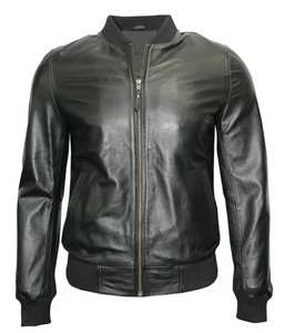 Bomber hommes classique Style doux veste en cuir véritable fermeture éclair respirant hiver coupe-vent support rapide teint uni OEM Service - Product Image 1