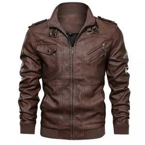 2024 nuevos hombres de cuero de otoño Casual motocicleta PU chaqueta Biker abrigo de cuero para la venta - Product Image 1