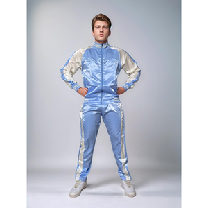 Ensemble de jogging deux pièces pour homme en satin brillant 100% coton, écologique, grande taille, style rétro, streetwear athlétique - Product Image 1