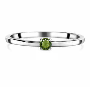 Round Cut <b>Moldavite</b> Gemstone <b>Ring</b> 925 Sterling Silver <b>Ring</b> With Silver Plated Prong Setting Trendy For Wedding Gift For Women. - Product Image 1