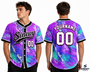 เสื้อเบสบอลสั่งทำพิเศษ ลายไล่เฉดสีม่วงอมเขียว แขนสั้น สำหรับผู้ใหญ่ 男女  ผ้าโพลีเอสเตอร์ ระบายอากาศได้ดี ชุดกีฬา - Product Image 6