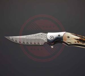Custom Handmade Damascus Steel Folding Pocket Knife With Leather Sheath Wood Handle Damascus Folding Knife - Product Image 3