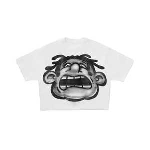 เสื้อยืดผู้ชายทรงครอป Boxy พอดีตัวทรงโอเวอร์ไซส์ลายการ์ตูน