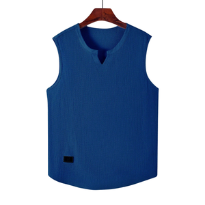 Camiseta sin mangas texturizada para hombre, chaleco informal de verano con cuello en V, suave, cómoda, transpirable, ligera, a la moda - Product Image 1