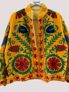 Yellow Suzani Embroidered Velvet <b>Short</b> <b>Jacket</b> Handmade Festival <b>Jacket</b> Winter Wear Women's <b>Jacket</b> Coat Suzani Coat - Product Image 2