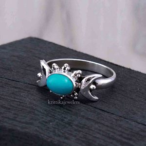 Bague en argent avec pierres précieuses turquoise 925 Sterling élégant ovale coupe Design fait à la main lunette réglage élégant fête de mariage anniversaires - Product Image 2