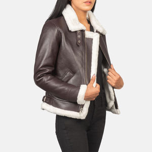 Veste d'hiver respirante à manches longues en cuir véritable à la mode pour femmes avec logo avant traitement tricoté personnalisable - Product Image 6
