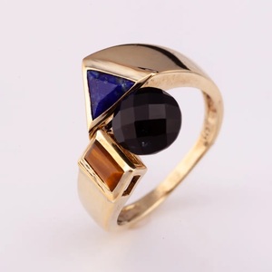 Prêt à expédier bijoux de mode 14K plaqué or argent 925 bague réglable avec lapis naturel oeil de tigre onyx de Thaïlande - Product Image 2
