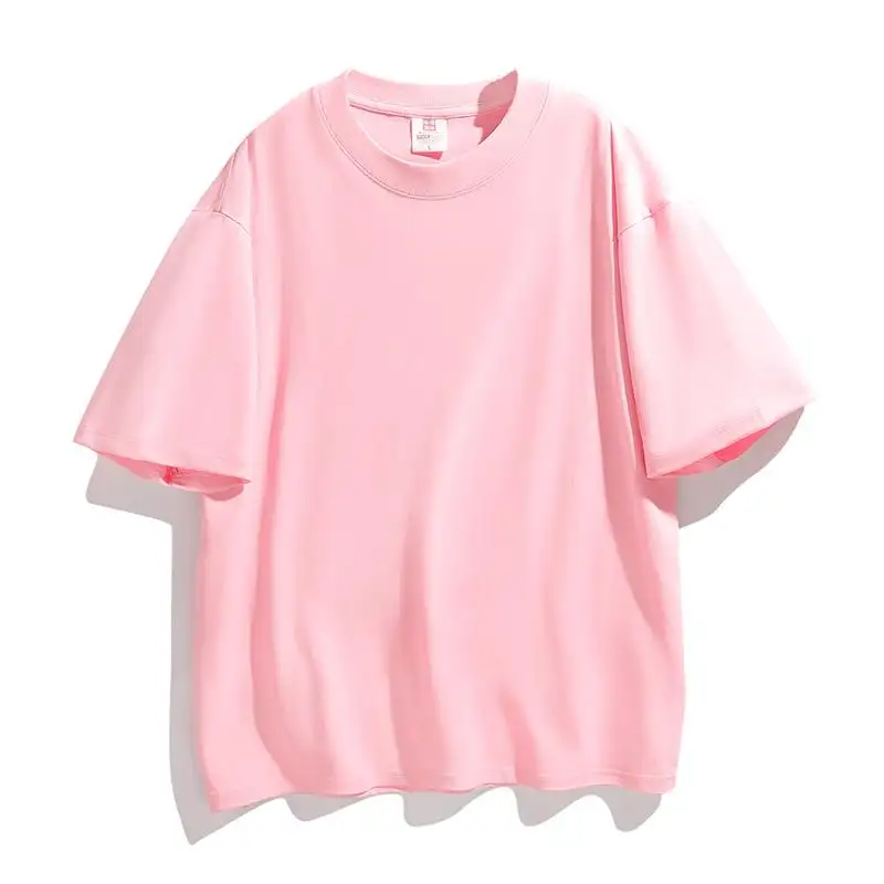 220Grams Drop Shoulder T-Shirts Women Streetwear Cotton Dress Plain Women's T-Shirts Long for Loose oversized tshirt women Pink