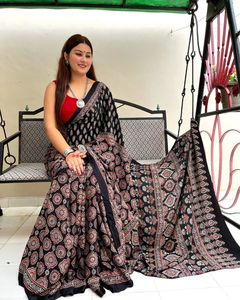 Sari en mousseline imprimé, doux et luxueux, à la mode, idéal pour les vêtements traditionnels indiens - Product Image 4