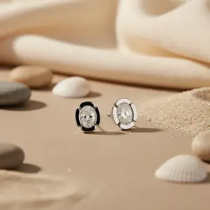 Oval Cut Diamond Stud <b>Earrings</b> for Women Silvers Flower Design - Product Image 2