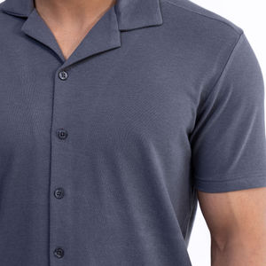 Personnalisable 100% respirant anti-rétrécissement anti-rides écologique imprimé hommes été décontracté piqué coton chemise gris foncé - Product Image 3
