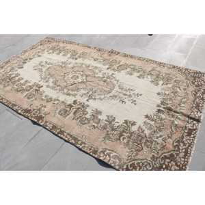 Turkish Vintage Large Rug 5.3x9.7 ft, <b>Brown</b> Camouflage Rug <b>Wool</b> - Product Image 2