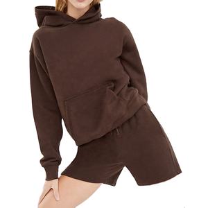 Conjunto de Sudadera con Capucha y Pantalones Cortos Deportivos de Algodón Transpirable con Cuello Redondo y Logotipo Personalizado para Mujer, Color Sólido, Invierno 2026 - Product Image 1