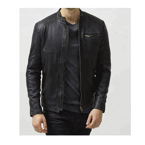 แจ็คเก็ตหนังผู้ชายสไตล์ใหม่ขายดี ทรงเข้ารูป หนังแท้ สไตล์นักขี่มอเตอร์ไซค์ สีดำ มีกระเป๋าซิป - Product Image 6