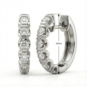 Collection de bijoux intemporels, boucles d'oreilles créoles classiques en or blanc massif 18 carats avec diamants naturels sertis en griffes rondes, anniversaire - Product Image 5