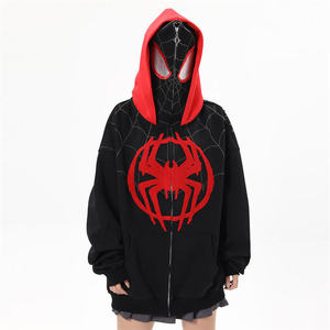 Custom Oversized Heavyweight Zipper Coat <b>Spiderman</b> <b>Towel</b> Embroidered Zipper Hoodie Full Face Zip up Double Hood Hoodies for Men - Product Image 4