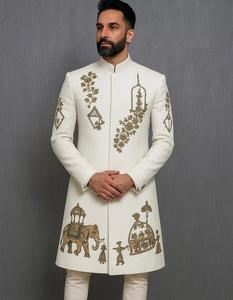 2025 personnalisé hommes Sherwani pantalon robe belle broderie avec cristal verre perle Dabka et pierre travail blanc grande taille - Product Image 1