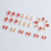 A049 Valentijn Gradient Roze Metallic Goud Opzetnagels 32 stuks Zoete Licht Luxe Groothandel
