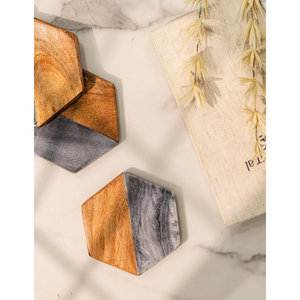 Sous-verres en forme d'hexagone de noix en bois à la mode pour le dessus de table Meilleure conception de qualité en vrac stocké disponible d'Inde à des prix bas - Product Image 2