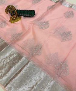 Georgette Saree avec filet Travail de mariée pour Fancy Party Wear Femmes Mariage Saree - Product Image 5