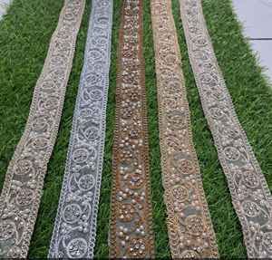 High-End Eco-Friendly Floral Pattern <b>Beaded</b> Lace <b>Fabric</b> Designer Beads Embroidered for Bridal Dresses Shoes Luxury Bags/Clothing - Product Image 4