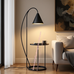Lámpara de pie arqueada negra moderna con iluminación LED elegante de mesa redonda para decoración de sala de estar, dormitorio u oficina - Product Image 2