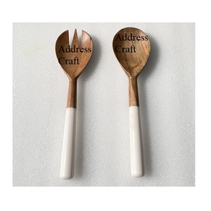 Hand <b>Carved</b> Natural Bone Handle Salad Server Acacia Wood Salad <b>Spoon</b> and Fork Vintage Style Serving <b>Tools</b> Wooden Hot Food Server - Product Image 6