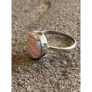 Anillo Navajo de Moda con Ópalo y Plata de Ley, Engaste en Oro Rosa y Plata, Talla 6.25, Técnica de Incrustación, Piedras Preciosas Naturales - Product Image 4