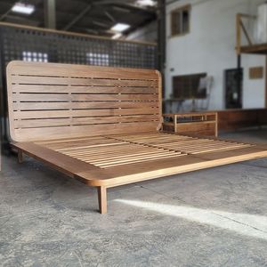 Modern Solid Teak Wood <b>Platform</b> <b>Bed</b> Frame with Slatted <b>Base</b> Minimalist Bedroom Furniture Manufacturer Supplier - Product Image 4