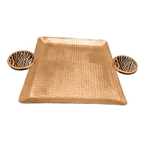 Modern Aluminium Copper Plated Luxury Wedding Decorative Rectangle Shape 2pcs Serving <b>Trays</b> <b>Enamel</b> Printed Handles Customized - Product Image 2