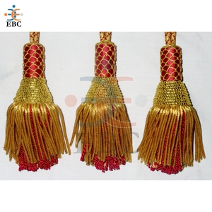 Nudo de espada de oro rojo de Indonesia, Malasia, Camboya, Singapur, para decoración de Espada ceremonial, hecho de cable y flecos - Product Image 3