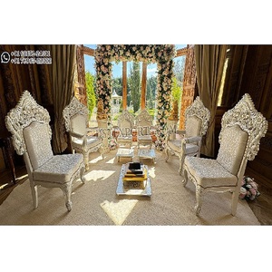 Boda abierta Mandap Sillas talladas de madera blanca Boda India Mandap Muebles Bollywood Tema Boda Mandap Sillas Set - Product Image 1