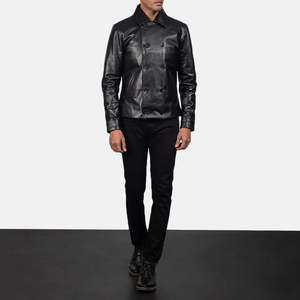 Elegante Abrigo de Cuero Negro Estilo Gabardina con Capucha, Cuello de Punto, Relleno de Lana y Cinturón con Botones para Otoño - Product Image 3