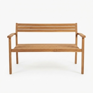 Banc de jardin en teck massif pour l'extérieur, 2 places, avec lattes, chaise de patio, finition naturelle, mobilier de terrasse, décoration artistique - Product Image 1