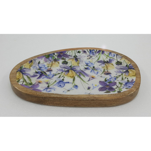 Plateau de service ovale en bois naturel avec émail décalcomanie fini pour mariage et hôtels plateau de service alimentaire fait à la main en vrac - Product Image 3