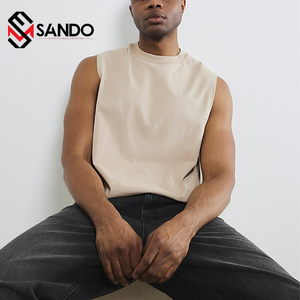 Camiseta de tirantes de gimnasio de Algodón 100% con logotipo personalizado para hombre, Camiseta básica de talla grande de punto liso de lana acanalada elástica de secado rápido con logotipo personalizado - Product Image 2