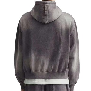 Sweat à capuche délavé à l'acide en molleton, coupe classique, gris, en coton 350 GSM, épais, brodé, automne-hiver, teint uni - Product Image 4