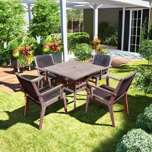 Ove ชุดเฟอร์นิเจอร์ไม้เนื้อแข็งกลางแจ้งที่ทันสมัย4เก้าอี้ที่เท้าแขนสบายการออกแบบแบบพกพาทนทานต่อรังสียูวี/สภาพอากาศโรงแรม - Product Image 1