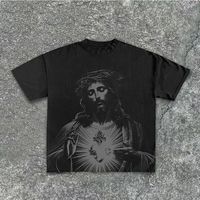 Usine personnalisée en gros hommes T-Shirt imprimé numérique Vintage Jésus impression cou 100% coton 180 grammes tissu poids Style formel