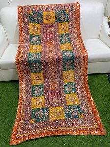 Ethnic Style Floral Dupatta Festive Silk <b>Shawl</b> Wrap with Shell and Mirror Accents Silk <b>Shawl</b> <b>Women</b> Hijab Wear Ladies Duppata - Product Image 4