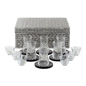 Ensemble de verres à thé de luxe avec incrustations de nacre, sous-verres assortis et boîte de rangement pour le Ramadan, vente en gros du Vietnam - Product Image 1