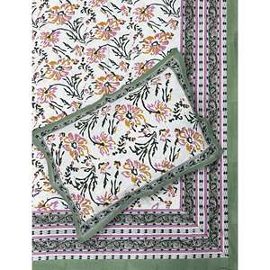 Hand Block Printed King Size 100% Cotton Double Bedsheet Pillow Cover Eco-Friendly Floral <b>Comforter</b> <b>Set</b> for Home 3 Pcs <b>Set</b> - Product Image 1