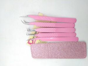 Pink Coated Stainless Steel Lash Design Handle Customizable <b>Eyelash</b> <b>Tweezers</b> with Curved Volume L Shape for Sustainable Use - Product Image 6